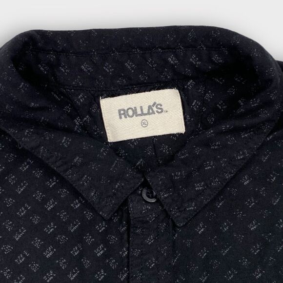 $69 Rollas Shirt Mens Extra Large Pattern Print Black Button Up Short Sleeve - Picture 7 of 11